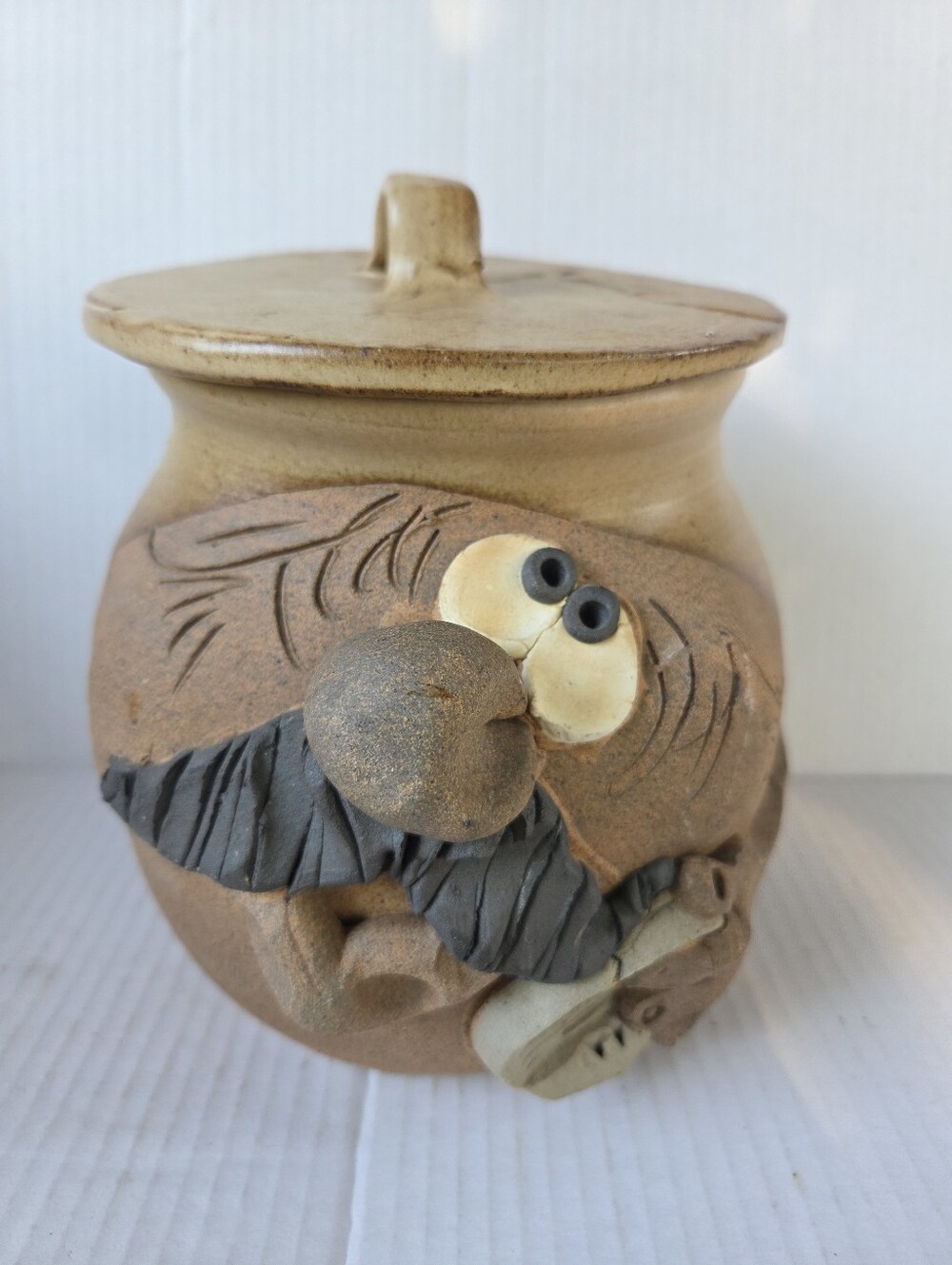 Vintage 70s Thake "Ugly Face" Studio Art Pottery Lidded Jar